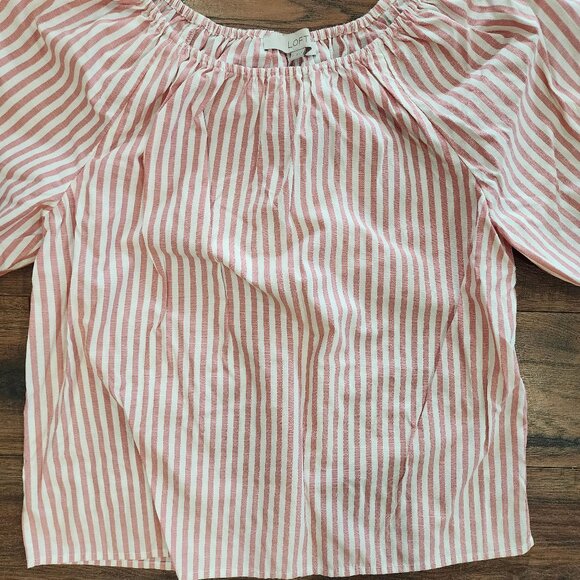 Loft Women's Striped Crew Neck Stretch Off the Shoulder Short Sleeve Top Medium - Picture 2 of 8